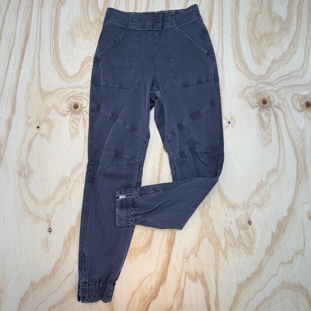 Spanx Stretch Twill Cargo Joggers washed Black High Rise Ankle Zip 20319R Medium